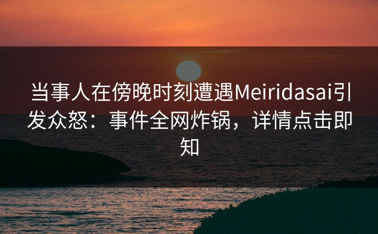 当事人在傍晚时刻遭遇Meiridasai引发众怒：事件全网炸锅，详情点击即知