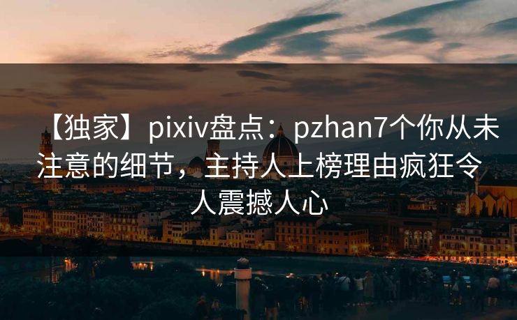 【独家】pixiv盘点：pzhan7个你从未注意的细节，主持人上榜理由疯狂令人震撼人心